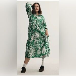 Anthropologie Maeve Bettina  Green Tiered A-Line Midi dress 🌸 3X Sold Out
